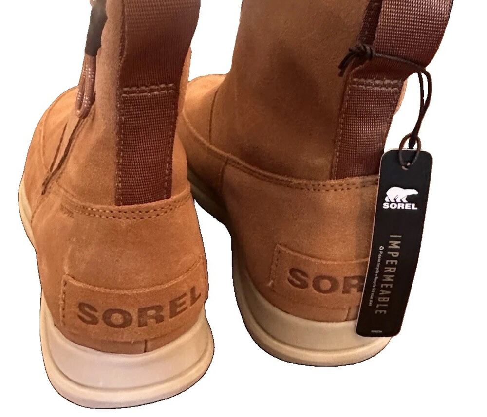 NWT Sorel Explorer Zip Waterproof Boots Camel Brown Suede Faux Fur Women Size 6